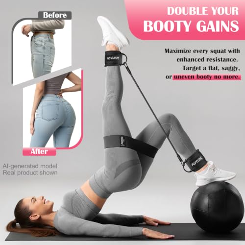 KUTIZE Ankle Resistance Bands with Cuffs & Fabric Resistance Bands Set - Legs & Glutes Workout Equipment for Women & Men, Home Gym Heavy Exercise Bands for Hip, Yoga, Strength Training, Rehab, Pilates - color: Black