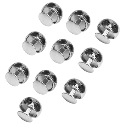 10Pcs Metal Cord Lock End, Double Hole Spring Stopper Fastener Slider Toggles End for Drawstrings Lanyard Silver 1 One Size