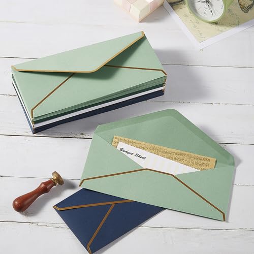 100 Pack #10 Business Envelopes with Gold Stickers, Sage-Green - color: Sage Green