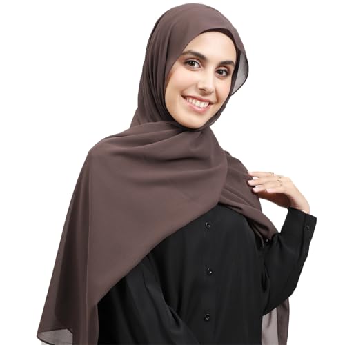 Chiffon Hijab Scarf Head Wrap Lightweight Scarves for Women Pashmina Shawls and Wraps for Evening Dresses Solid Color - color: Brown 8#