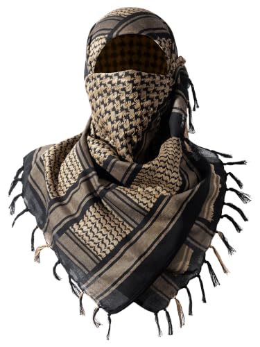 FREE SOLDIER Scarf Military Shemagh Tactical Desert Keffiyeh Head Neck Scarf Arab Wrap with Tassel for Men Women - color: Black Brown