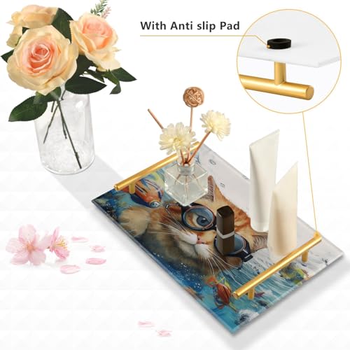 Cat Fish Vanity Tray,Bathroom Tray,Jewelry Storage Dresser Tray Kitchen Sink Toilet Tank Tray Organizer for Candle Plant Perfume Shampoo Towel Home Decor 7.87 * 11.81in 2011086