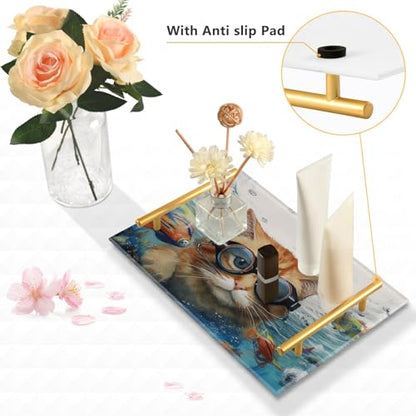 Cat Fish Vanity Tray,Bathroom Tray,Jewelry Storage Dresser Tray Kitchen Sink Toilet Tank Tray Organizer for Candle Plant Perfume Shampoo Towel Home Decor 7.87 * 11.81in 2011086