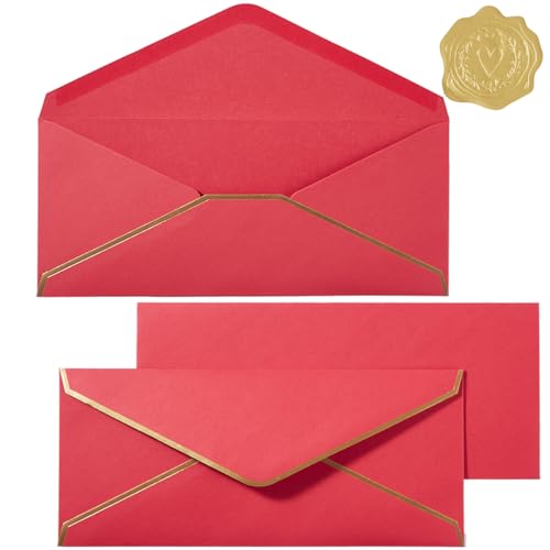 30 Pack #10 Business Envelopes with Stickers, Thick Paper, Red - color: Red