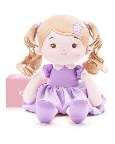 LeyaDoll Soft Plush Baby Doll 16'', First Rag Doll for 1 Year Old Girl Gift - color: Princess Starlet-purple