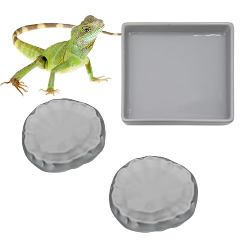 3 Pack Reptile Food Bowl Water Dish, Ceramics Reptile Feeding Bowl, Bearded Dragon Feeding Dish Kit, Tank Terrarium Aquarium Accessory for Hermit Crab Turtle Tortoise Lizard Frog Snail Leopard Gecko