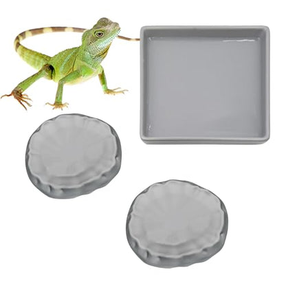 3 Pack Reptile Food Bowl Water Dish, Ceramics Reptile Feeding Bowl, Bearded Dragon Feeding Dish Kit, Tank Terrarium Aquarium Accessory for Hermit Crab Turtle Tortoise Lizard Frog Snail Leopard Gecko