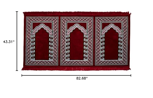 Modefa Muslim Prayer Rug Wide Multi Person Velvet Floral Carpet (Red) - color: Red