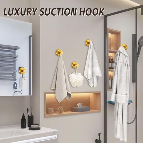 Suction Cup Hooks for Shower,Stainless Steel Towel Hooks No Drill | Vacuum-Lock Mount, Removable and Reusable for Glass, Tile, Metal and Smooth Non-Porous Surfaces(2 Pack, Brushed Gold) - color: Brushed Gold