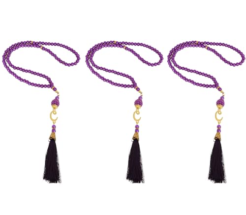 Prien 3 Pcs Prayer Beads, Islamic Gifts, 99 Beads Tasbeeh for Muslim, Islam Dhikr Counter, Bulk Tasbih Gift Set, Rosary for Women Men, Mawlid Favor for Prayer Rug, Ramadan, Hajj, Eid (Purple) - color: Purple