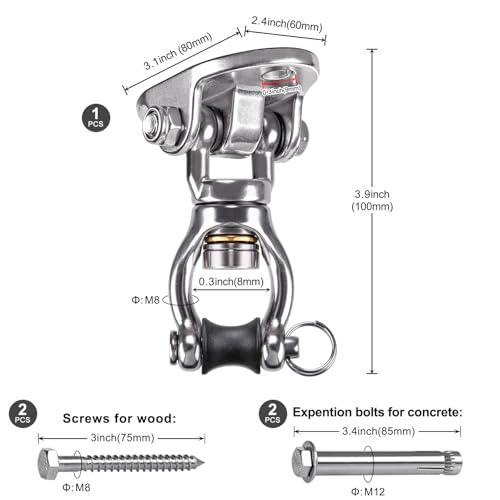SELEWARE Heavy Duty Swing Hanger with Bearing Swivel 1200 LB Capacity Stainless Steel Swing Hook Ceiling Swing Mount Indoor Outdoor Swing Hardware for Aerial Yoga Silks Hammock Chairs Heavy Bag - color: Silver: 360° Bearing Swing Hanger ( 1 Pack )