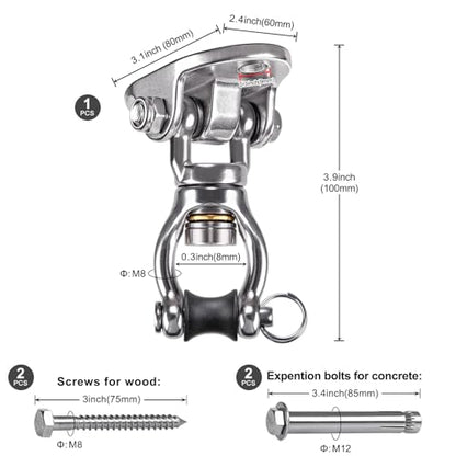 SELEWARE Heavy Duty Swing Hanger with Bearing Swivel 1200 LB Capacity Stainless Steel Swing Hook Ceiling Swing Mount Indoor Outdoor Swing Hardware for Aerial Yoga Silks Hammock Chairs Heavy Bag - color: Silver: 360° Bearing Swing Hanger ( 1 Pack )