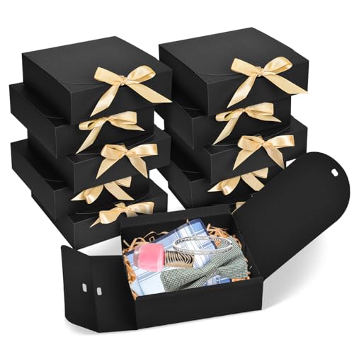 10pack Gift Boxes with Lids, 6.5''x6.5''x2'' Black Gift Boxes For Presents, Paper Boxes Gift Boxes with Ribbon for Birthday Wedding Party Chocolate Candy - color: Black