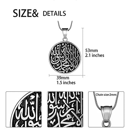 Hipunk Men Islamic Pendant Necklace - Muslim Allah Necklace Allah Necklace Mens Muslim Islam Pendant 316L Stainless Steel Islamic Arabic Gift Black Gun/18K Gold Plated Islam Jewelry SP0049 - color: steel
