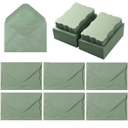 100 Pack Mini Envelopes with Blank Note Cards, Sage-Green | 4 x 2.7 Inches, Self-Adhesive, Small Business Card Size - color: Sage-Green