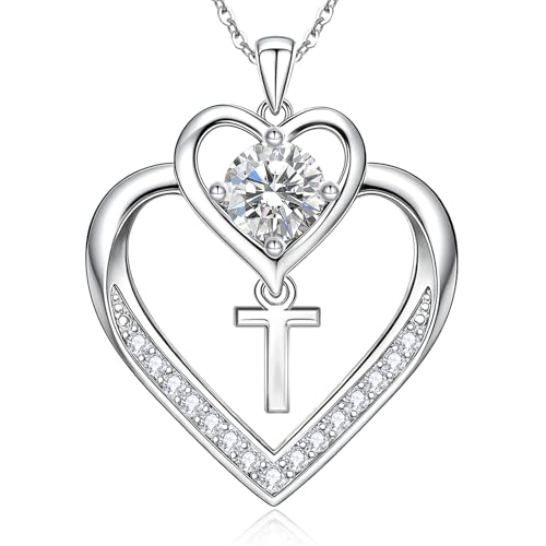RIVIKO 1 Carat Moissanite Heart Initial Necklace for Women,Letter Pendant - color: Letter T