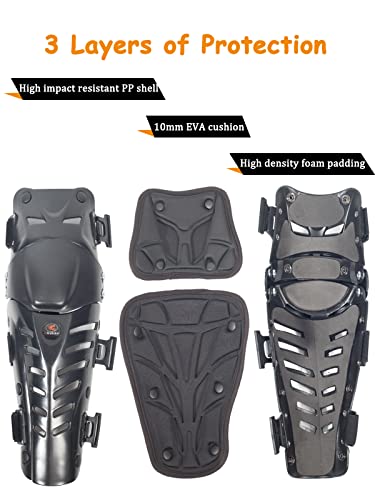 RIDBIKER Motorcycle Knee Shin Guards for Men, Bendable MTB Knee Pads | Long leg coverage with crash-proof protection. Flexible bendable design. Adjustable straps. Knee Protection for motocross - color: Black/Regular