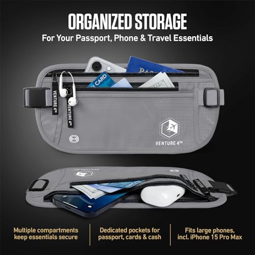 VENTURE 4TH Travel Money Belt with 7 RFID Sleeves - Silver - color: Silver