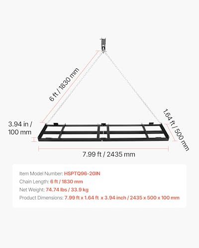 VEVOR Drag Harrow, 96 x 20 in, Tow-Behind Driveway Grader with Adjustable Width & 50lbs Load Capacity, Heavy Duty Lawn Leveling Rake, Galvanized Steel Gravel Driveway Drag, Fits ATVs UTVs Tractors - size: 8 FT- Black