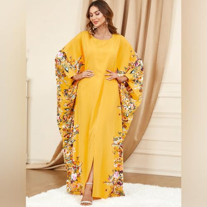 Embroidered Abaya Kaftans for Women Modern Elegant Dubai Moroccan Dubai Kaftan Dresses Abaya for Women Muslim Dress - color: Yellow