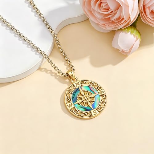 Graduation Gifts for Women 925 Sterling Silver Compass/Graduation/Vet/Cross/Stethoscope Necklace for Women - color: Compass-Abalone Shell-Yellow Gold