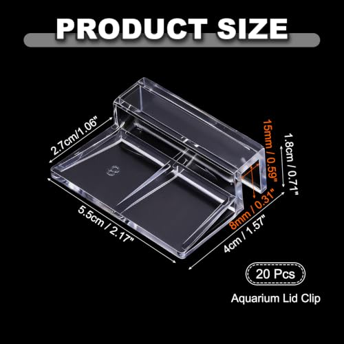20 Pcs Aquarium Lid Clips, 8 mm Acrylic Aquarium Cover Bracket Fish Tank Lid Older Fish Tank Clip Transparent Durable Easy to Clean, Intended for Rimless Aquariums Top Cover - size: 8 mm
