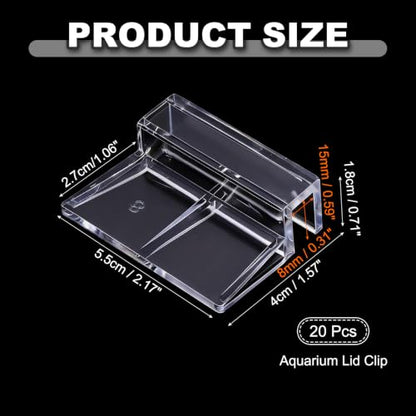 20 Pcs Aquarium Lid Clips, 8 mm Acrylic Aquarium Cover Bracket Fish Tank Lid Older Fish Tank Clip Transparent Durable Easy to Clean, Intended for Rimless Aquariums Top Cover - size: 8 mm