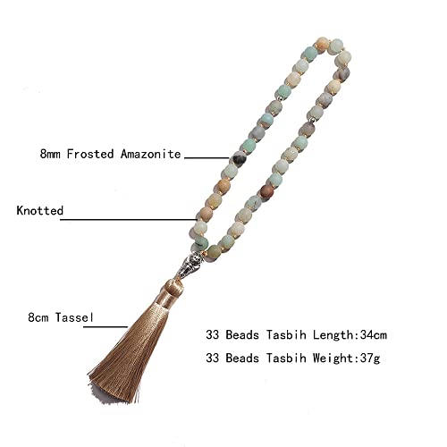 Tasbih Prayer Beads Allah & Muhammad Islamic Prayer Rosary Muslim Islam Misbaha Tasbeeh Sibha 99 Prayer Beads Necklace 33 Prayer Beads Bracelet - color: 8mm Amazonite 33 Beads