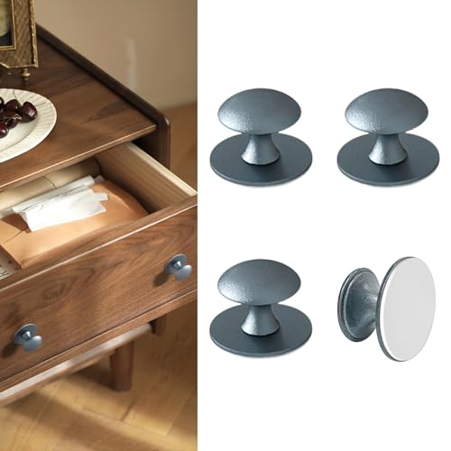 Adhesive Cabinet Knobs 4pcs Blue Self-Stick Knobs Drill Free Dresser Drawer Pulls Stainless Steel Stick On Handles for Medicine Cabinets Drawer Cupboards Glass Sliding Door Terrarium Lid - color: Blue