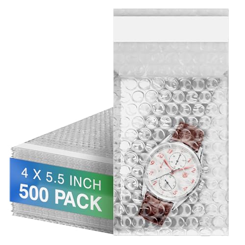 Shipping Bubble Bag, 4 x 5.5 Inches. 500 Pack Clear Bags for Packaging. Self Seal Bubble Pouches for Packing. Waterproof Polyethylene Storage Moving Bags. Packing Materials for Fragile Items - size: 4" x 5.5" / 500 Pack