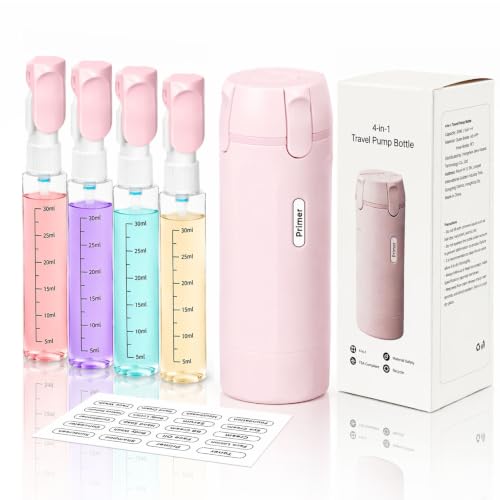 4-in-1 Travel Dispenser Bottle,4 Pack 30ML Travel Bottles for Toiletries, Leak Proof Travel Size Containers (Pink) - color: Pink