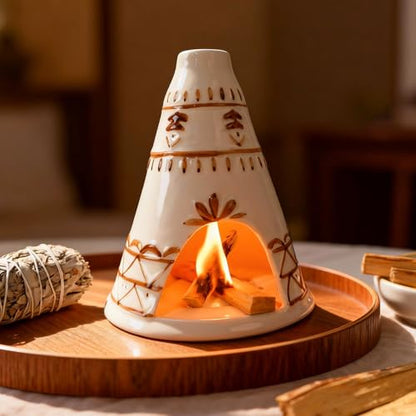 MOUGIGI Handcrafted Palo Santo Holder Ceramic Chimney Incense Burner - Tent Shape - Safe for Palo Santo Sticks Sage & Incense Cones for Meditation Yoga Zen Altar Aromatherapy - Thoughtful Gift Idea - color: Tent Palo Santo Holder