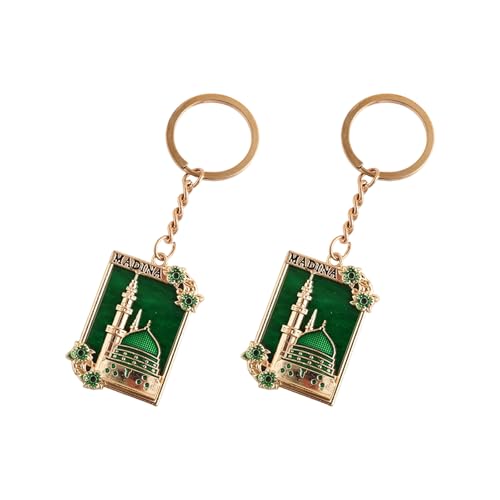 Pack Of 2 Zincs Alloy Islamics Art Inspired Keychains Middle Eastern Moons Festival Cultural For Ramadans Eid - color: Green