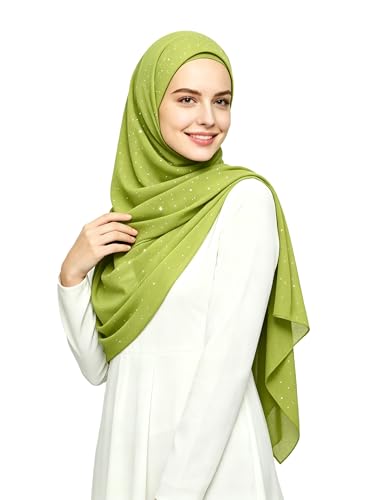 Lina & Lily Sparkle Shimmer Gold Glitter Women's Chiffon Hijab Head Scarf Shawl Wrap Lightweight - color: Lime Green