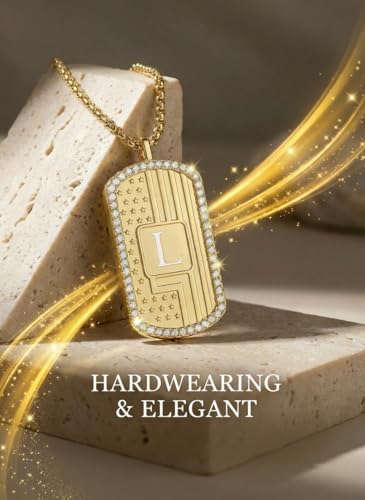 American Flag 18K Gold Plated Initial Dog Tag Alphabet Pendant Necklace for Men&Women, A to Z Copper Pendant Necklace with CZ Stones, Personalized Letter Non-Tarnish Jewelry Gift - style: H