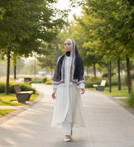 Hijab Modest and Elegant | Beautifully Designed Printed Chiffon Patterns | Muslim Women Head Scarf and Veil - color: Blue D