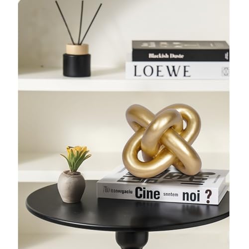 Gold Knot Statue Decor Modern Geometric Round Sculpture Table Sculptures and Figurines Round Decorative Ornaments Knick Knacks Home Decor for Shelves Coffee Table Bookshelf Decoration Gifts - style: gold knot
