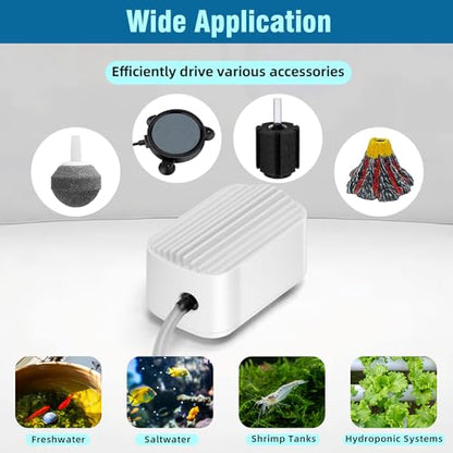 Quiet Aquarium Air Pump 3W Fish Tank Oxygen Aerator Pump with Air Stone Airline Tubing Check Valve Aquarium Bubbler for 3-20 Gallon Fish Tanks - size: 3W