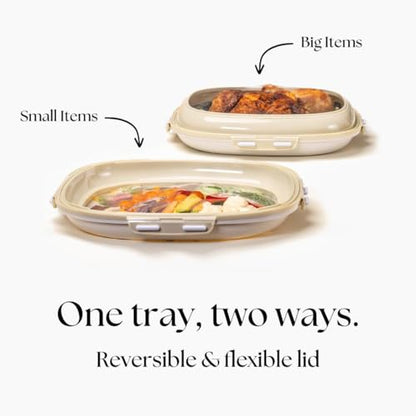 Crudités | Portable Snack Tray | Square 2-Pack | Cream White | Reversible Stretch Lid Food Containers | BPA-Free, Freezer & Dishwasher Safe | Meal-Prep, Charcuterie, Salads, Picnic, Travel - size: Square, 2 Pack