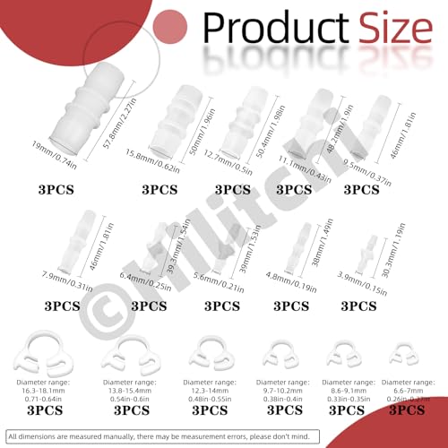 Hilitchi 48PCS 10 Sizes Plastic Hose Barb Fitting and 6 Sizes Nylon Strap Throat Hoop Assortment Kits M3.9-M19 Plastic Pipe Connectors Joint for Fuel Gas Liquid Air - style: No.3