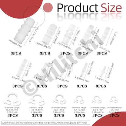 Hilitchi 48PCS 10 Sizes Plastic Hose Barb Fitting and 6 Sizes Nylon Strap Throat Hoop Assortment Kits M3.9-M19 Plastic Pipe Connectors Joint for Fuel Gas Liquid Air - style: No.3