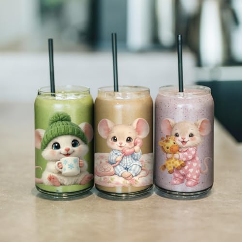 arricraft 10 Sheets Cartoon Mouse Theme UV DTF Cup Wrap for 16OZ Glass, Cute Old Mouse Rub on Decals PVC Transfer Stickers for DIY Cups Window Home Printing Decoration 24x11cm/9.4x4.3inch - style: Cartoon Mouse Theme