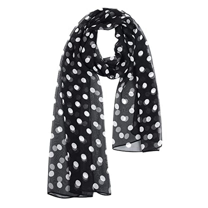 E-Clover Women Soft Floral Print Shawl Chiffon Sheer Scarf - color: Polka Dot-black White