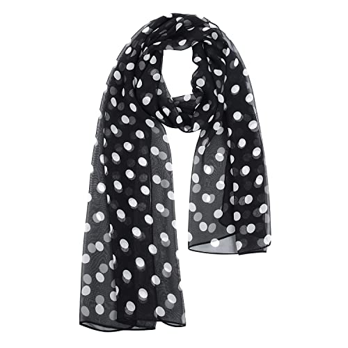 E-Clover Women Soft Floral Print Shawl Chiffon Sheer Scarf - color: Polka Dot-black White