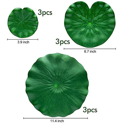 14Pcs Artificial Lily Pads and Artificial Lotus Flower | 9Pcs Fake Lily Pads, 5pcs Artificial Foam Lotus Flower for Pool Garden Koi Fish Pond Aquarium Wedding Decor - size: 11 inches, 6 inches