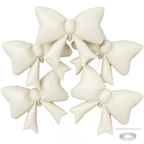 Cream Bow Balloons, 6 Pcs Matte Foil for Girls Wedding Engagement Party - style: Matt Bow Cream