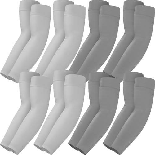 Mochabao 8 Pairs Soft Arm Sleeves, UV Sun Protection Cooling Compression Arm Covers for Outdoor Work, Sports, Men & Women - color: 4 Dark Grey + 4 Light Grey