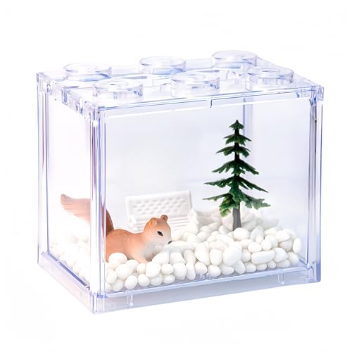 Small Sea Monkey Tank, Stackable Mini Betta Fish Tank Tinny Aquarium Kit with Aquarium Gravel, Moss Ball Tank Shrimp Tank 0.27 Gallon Acrylic Cube Fish Bowl for Shrimp Snails - color: Clear