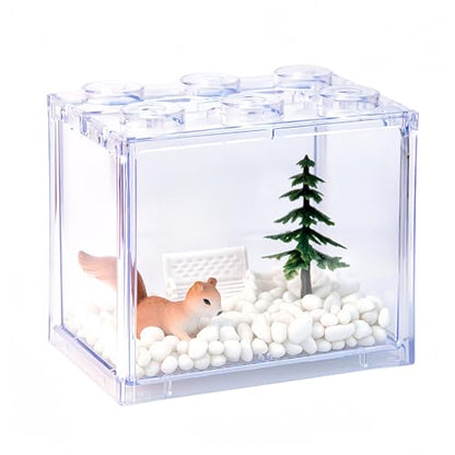 Small Sea Monkey Tank, Stackable Mini Betta Fish Tank Tinny Aquarium Kit with Aquarium Gravel, Moss Ball Tank Shrimp Tank 0.27 Gallon Acrylic Cube Fish Bowl for Shrimp Snails - color: Clear