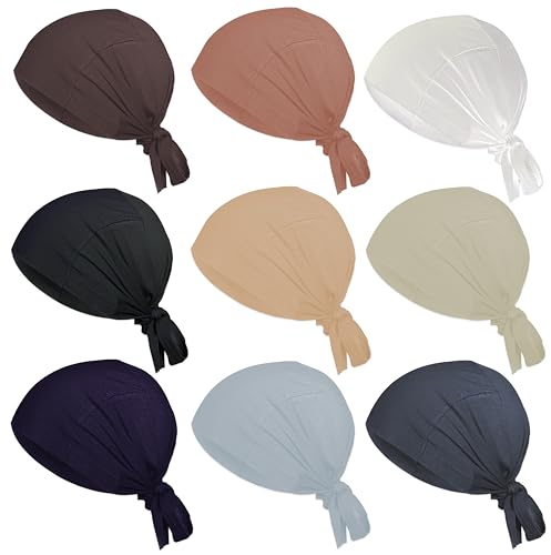ESERRA Women's Scarf Hat & Hijab Cap - Inner Beanies & Underscarf Turban - color: 9 Pieces Mixed Colors
